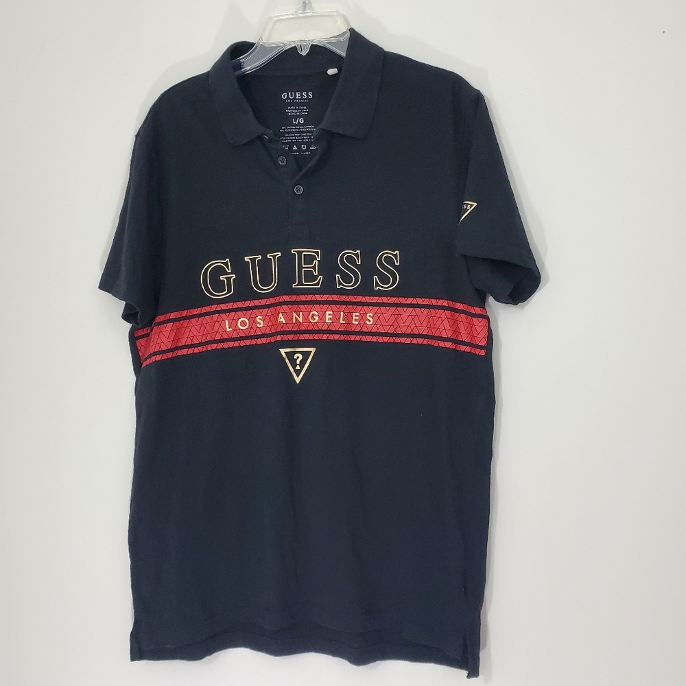 Guess Los Angeles Black Polo, Size Large